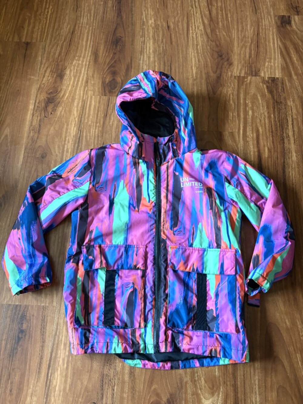 Reserved kids multicolor abstract rainbow hooded windbreaker jacket Y2K style 12